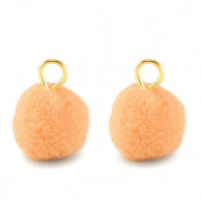 Pompom bedel met oog 10mm - Gold-salmon orange